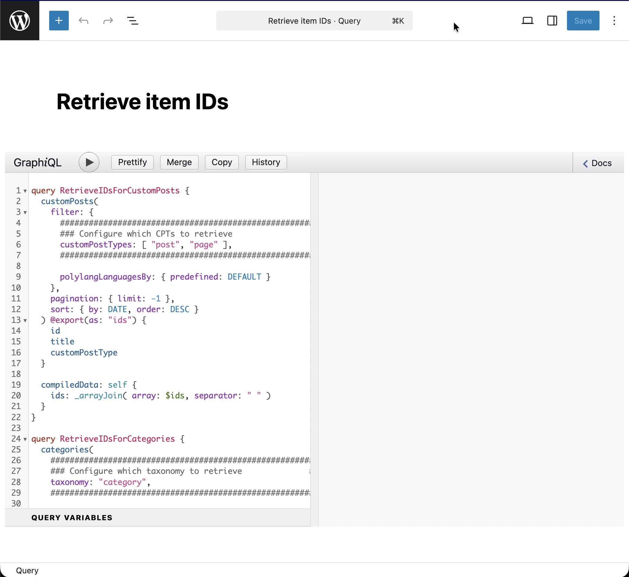 Tworzenie query 'Retrieve item IDs'