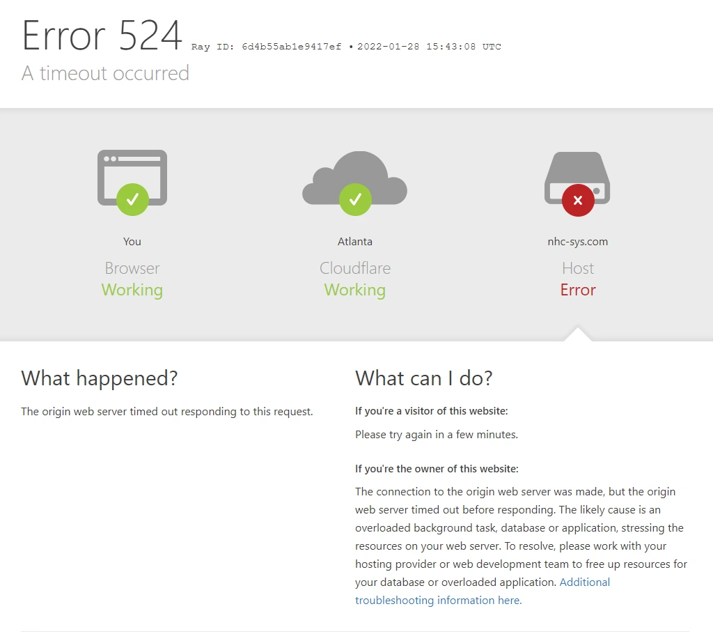 Błąd timeout 524 Cloudflare