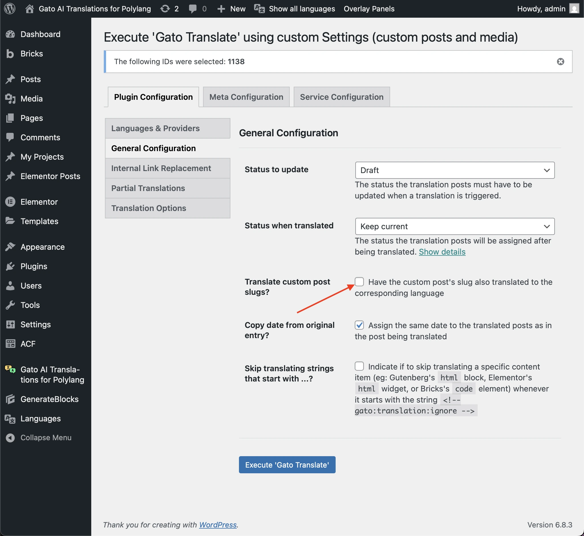 Odznaczanie opcji 'Translate custom post slugs?'
