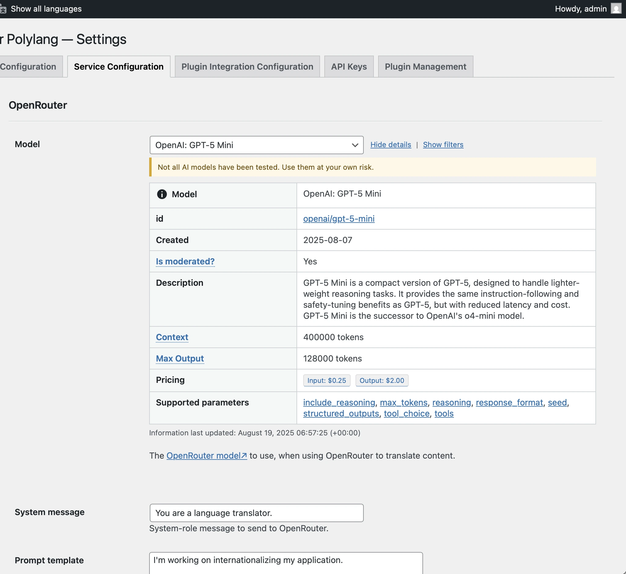 Wyświetlanie szczegółów modelu AI dostępnego w OpenRouter