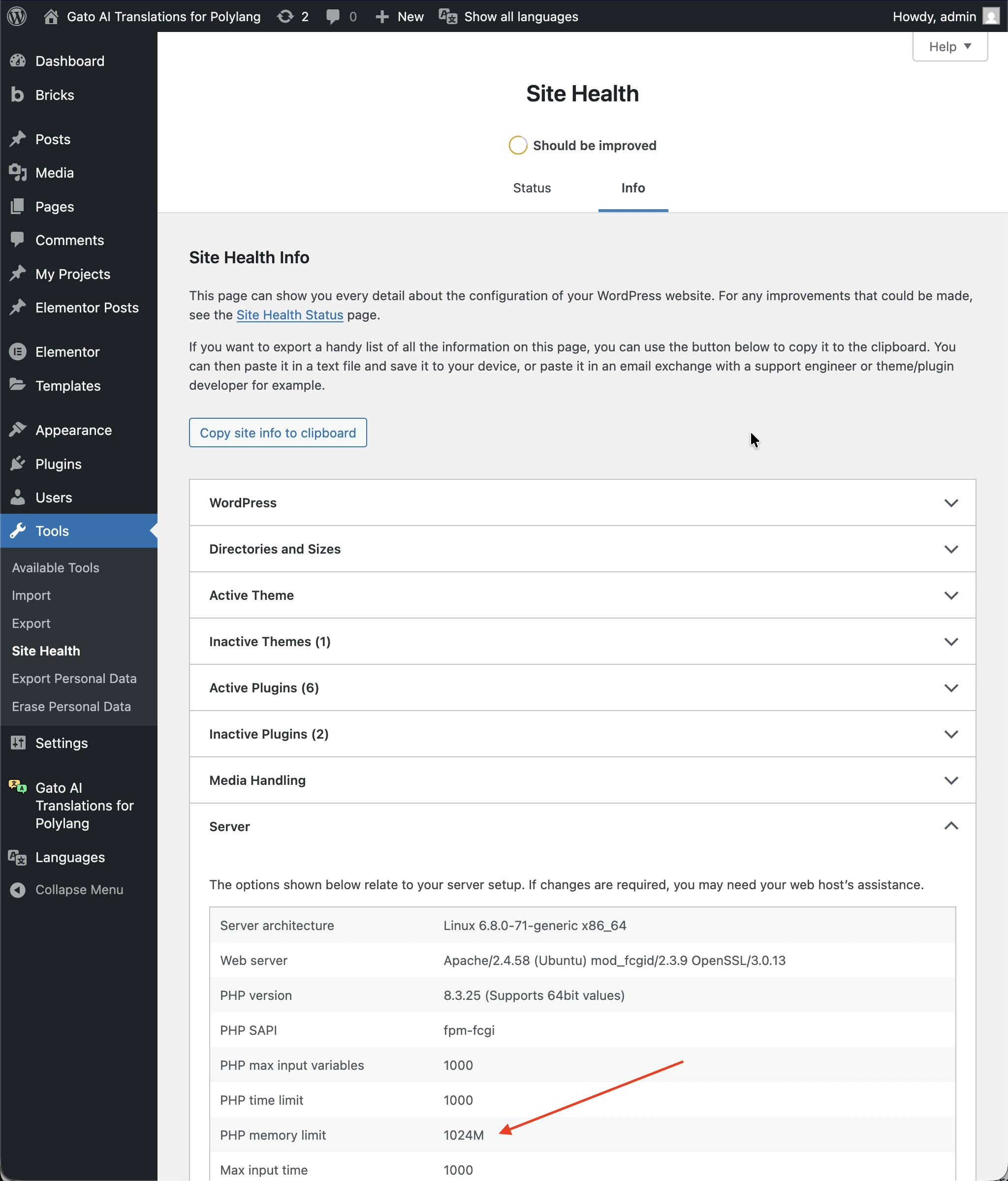 Sprawdzanie limitu pamięci PHP w Zdrowiu witryny WordPress